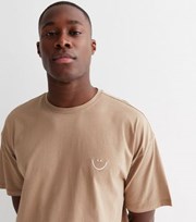 New Look Light Brown Embroidered Smile Face Short Sleeve Oversized T-Shirt